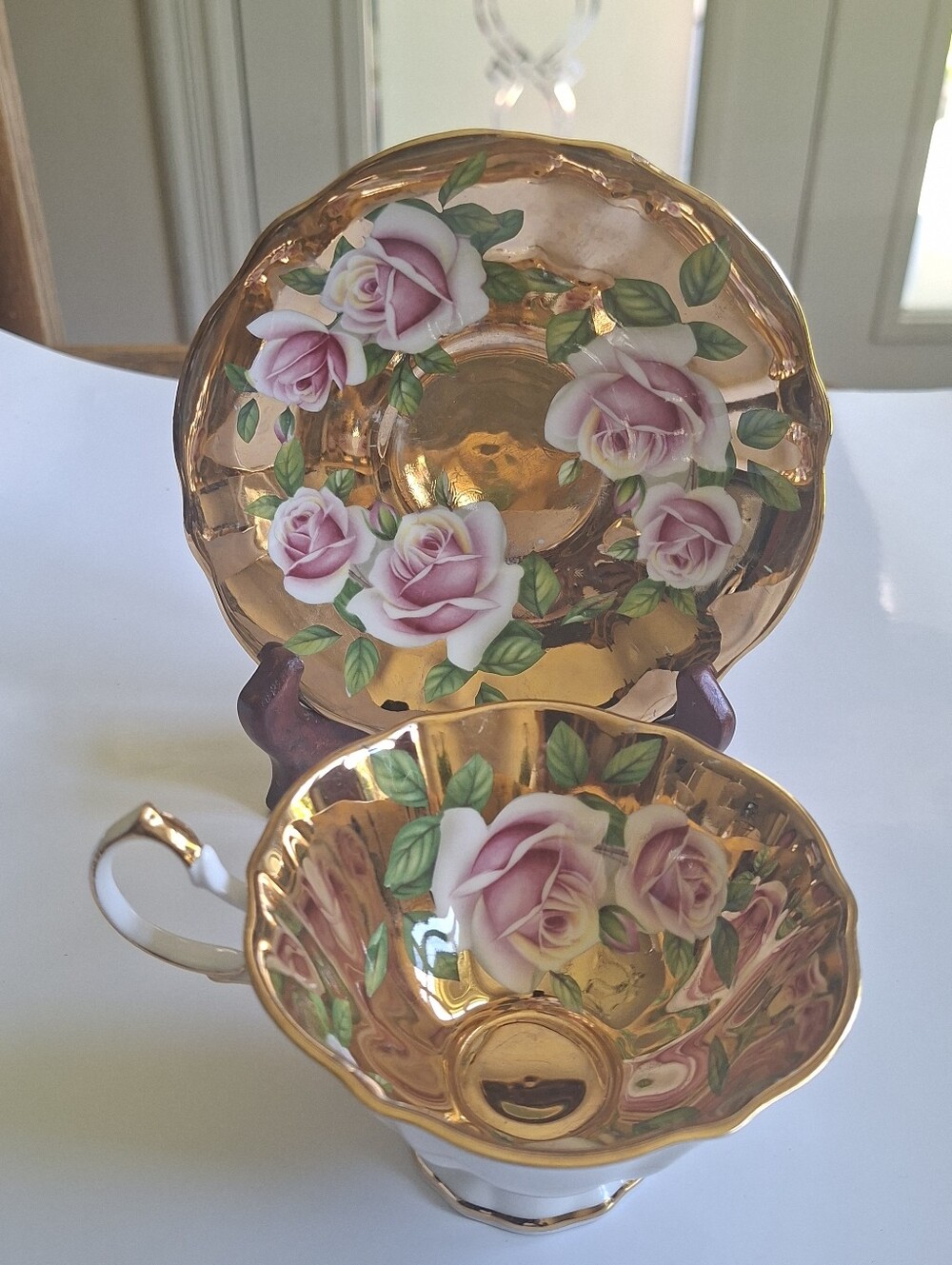 Vintage Queen Ann Golden Rose 1950-1970 Bone China Teacup And Saucer
